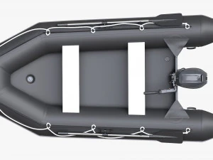Inflatable Boat 03 Black With Outboard Boat Motor 3D Model