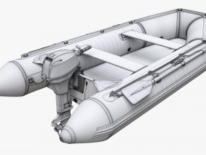 Inflatable Boat 03 Black With Outboard Boat Motor 3D Model