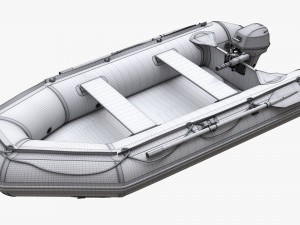 Inflatable Boat 03 Black With Outboard Boat Motor 3D Model