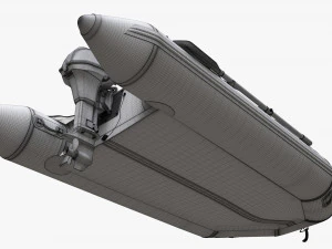 Inflatable Boat 03 Black With Outboard Boat Motor 3D Model
