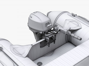 Inflatable Boat 03 Black With Outboard Boat Motor 3D Model