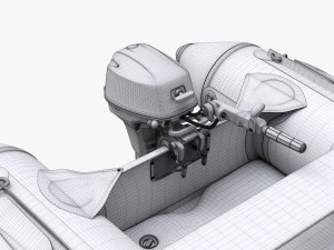 Inflatable Boat 03 Black With Outboard Boat Motor 3D Model