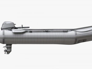 Inflatable Boat 03 Black With Outboard Boat Motor 3D Model