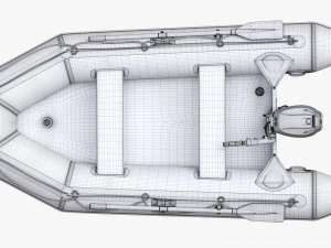 Inflatable Boat 03 Black With Outboard Boat Motor 3D Model