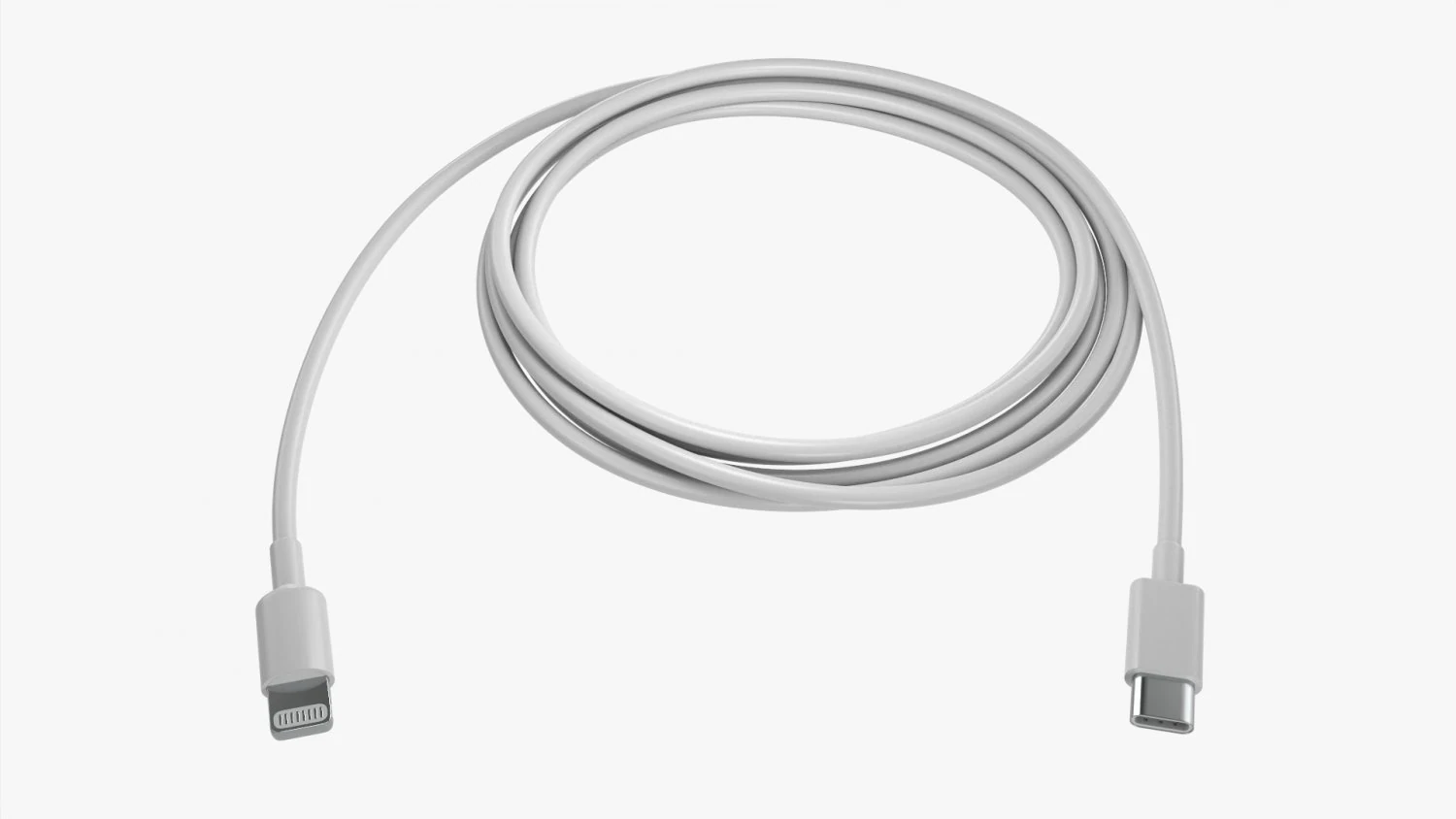 Lightning To USB C Cable White 3D Model .c4d .max .obj .3ds .fbx .stl .blend 