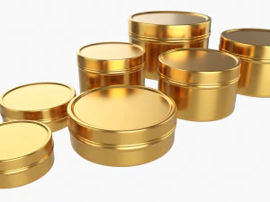 Round Decorative Gift Empty Can Jars Metal 01 Brass 3D Model