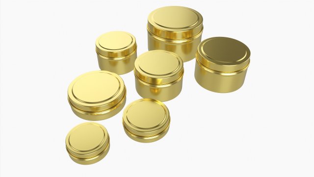 Round Decorative Gift Empty Can Jars Metal 02 Brass 3D Model .c4d .max .obj .3ds .fbx .stl .blend