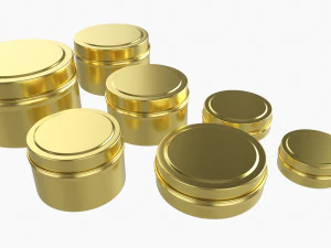 Round Decorative Gift Empty Can Jars Metal 02 Brass 3D Model