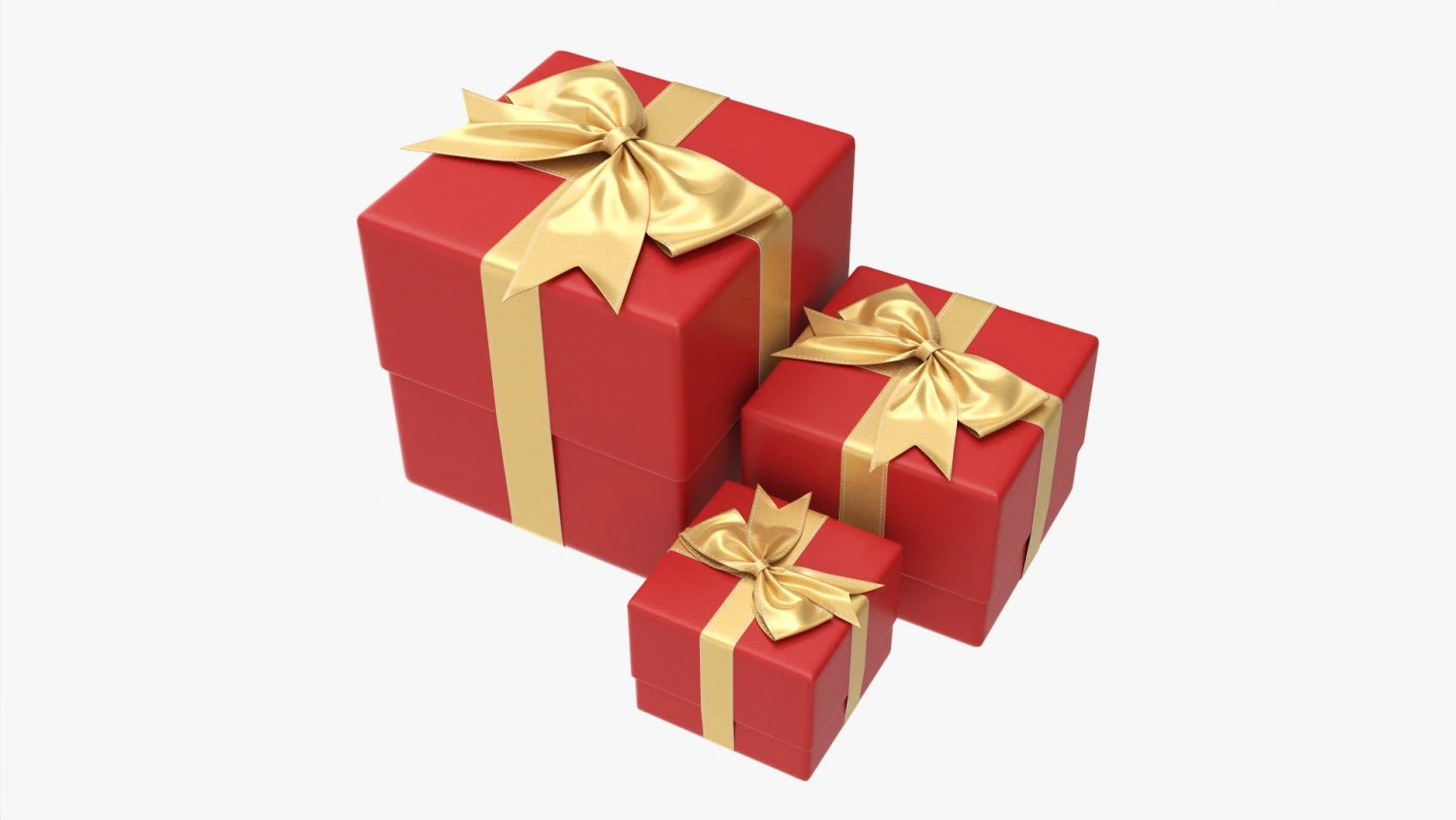 Gift Boxes Wrapped With Bow Red Gold 3D Model .c4d .max .obj .3ds .fbx .stl .blend 