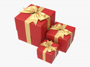 Gift Boxes Wrapped With Bow Red Gold 3D Model