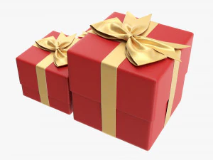 Gift Boxes Wrapped With Bow Red Gold 3D Model