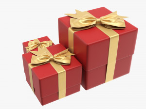 Gift Boxes Wrapped With Bow Red Gold 3D Модель