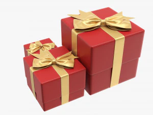 Gift Boxes Wrapped With Bow Red Gold 3D Model