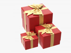 Gift Boxes Wrapped With Bow Red Gold 3D Model