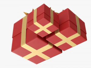 Gift Boxes Wrapped With Bow Red Gold 3D Model