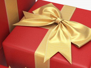 Gift Boxes Wrapped With Bow Red Gold 3D Модель