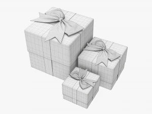 Gift Boxes Wrapped With Bow Red Gold 3D Model