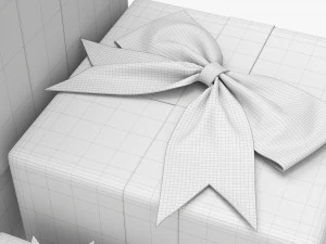 Gift Boxes Wrapped With Bow Red Gold 3D Model