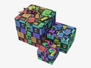 Gift Boxes Wrapped With Bow Red Gold 3D Модель