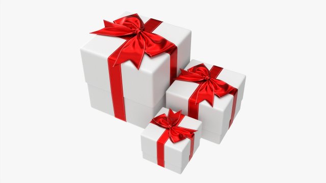 Gift Boxes Wrapped With Bow Red White 3D Модель .c4d .max .obj .3ds .fbx .stl .blend 