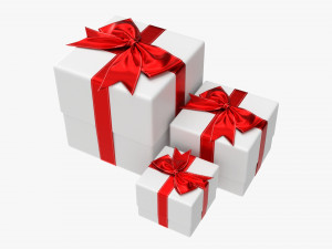 Gift Boxes Wrapped With Bow Red White 3D Model