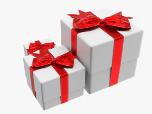 Gift Boxes Wrapped With Bow Red White 3D Модель