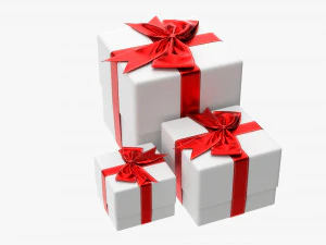 Gift Boxes Wrapped With Bow Red White 3D Model