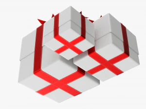 Gift Boxes Wrapped With Bow Red White 3D Model