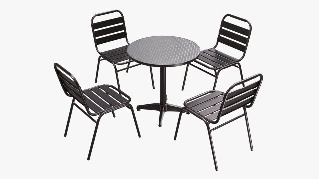 Outdoor Round Dining Table With Chairs Dark 3D Model .c4d .max .obj .3ds .fbx .stl .blend 