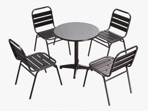 Outdoor Round Dining Table With Chairs Dark 3D Model