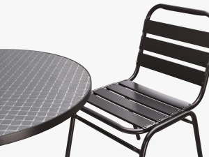 Outdoor Round Dining Table With Chairs Dark 3D Model