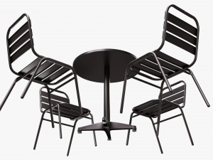 Outdoor Round Dining Table With Chairs Dark 3D Model