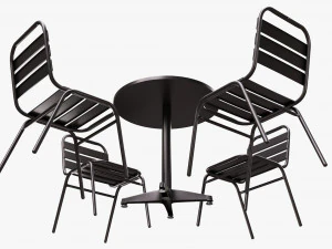 Outdoor Round Dining Table With Chairs Dark 3D Model