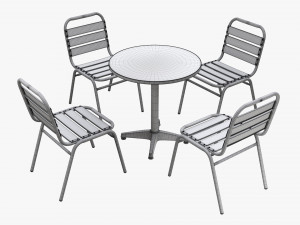 Outdoor Round Dining Table With Chairs Dark 3D Model