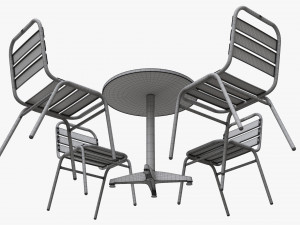 Outdoor Round Dining Table With Chairs Dark 3D Model