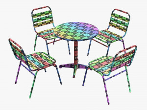 Outdoor Round Dining Table With Chairs Dark 3D Model