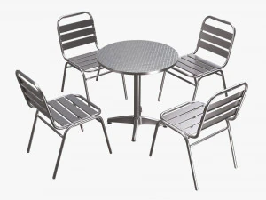 Mesa de comedor redonda al aire libre con sillas ligeras Modelo 3D
