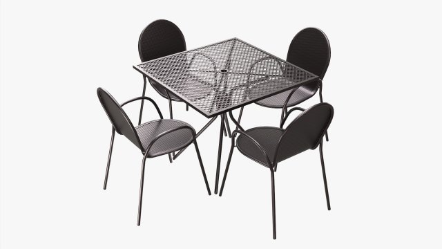 Square Dining Mesh Table With Armchairs 3D 模型 .c4d .max .obj .3ds .fbx .stl .blend 