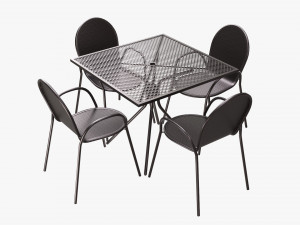 Square Dining Mesh Table With Armchairs 3D Model