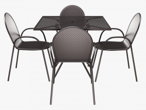 Square Dining Mesh Table With Armchairs 3D 模型