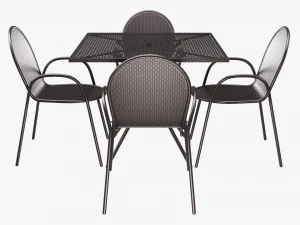 Square Dining Mesh Table With Armchairs 3D Model
