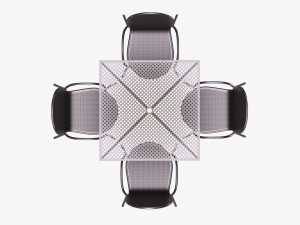 Square Dining Mesh Table With Armchairs 3D 模型