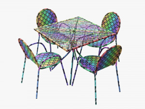 Square Dining Mesh Table With Armchairs 3D 模型