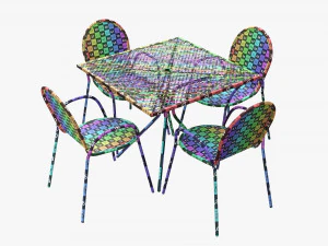 Square Dining Mesh Table With Armchairs 3D Model
