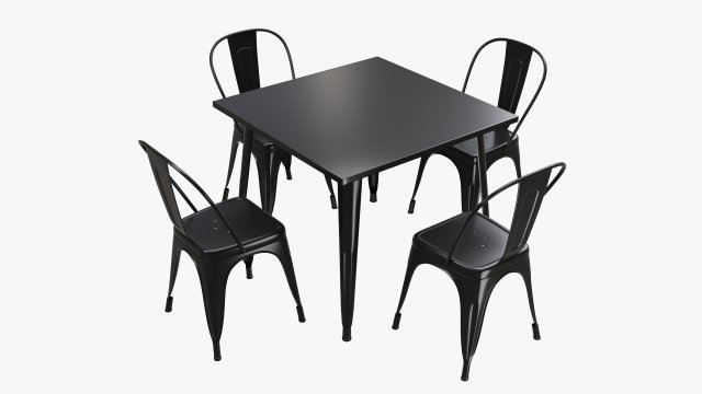 Square Dining Outdoor Table With Chairs 3D Model .c4d .max .obj .3ds .fbx .stl .blend 