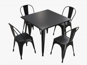 Tavolo da pranzo quadrato per esterni con sedie Modello 3D