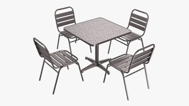 Square Metal Dining Table With Chairs 3D Model .c4d .max .obj .3ds .fbx .stl .blend 