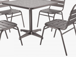 Square Metal Dining Table With Chairs 3D Model
