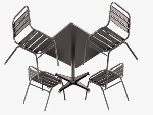 Square Metal Dining Table With Chairs 3D Model