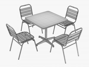 Square Metal Dining Table With Chairs 3D Model